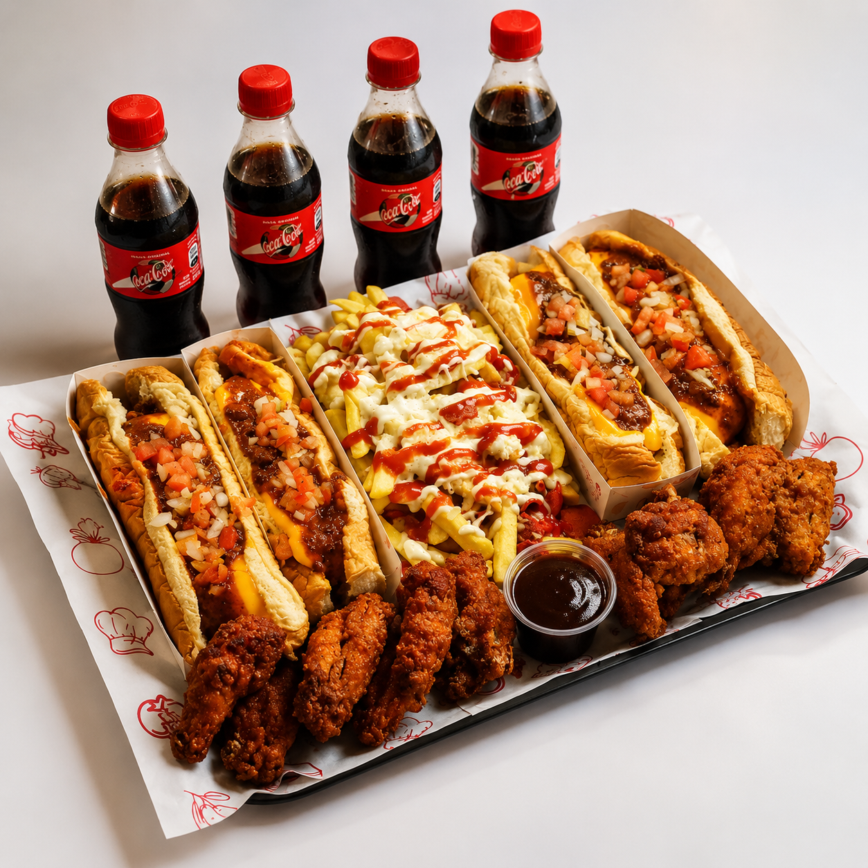 4 Chilidogs + 12 Alitas + Salchipapa + 4 Sodas por solo $15 en Point Food