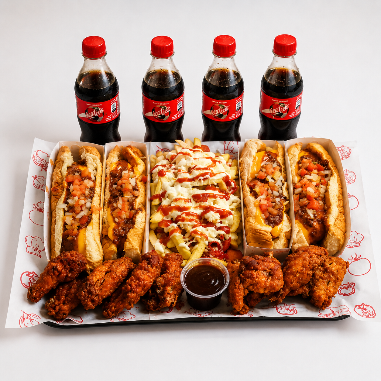 4 Chilidogs + 12 Alitas + Salchipapa + 4 Sodas por solo $15 en Point Food