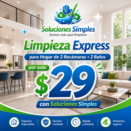 Limpieza Express para Hogar de 2 Recámaras + 2 Baños por solo $29