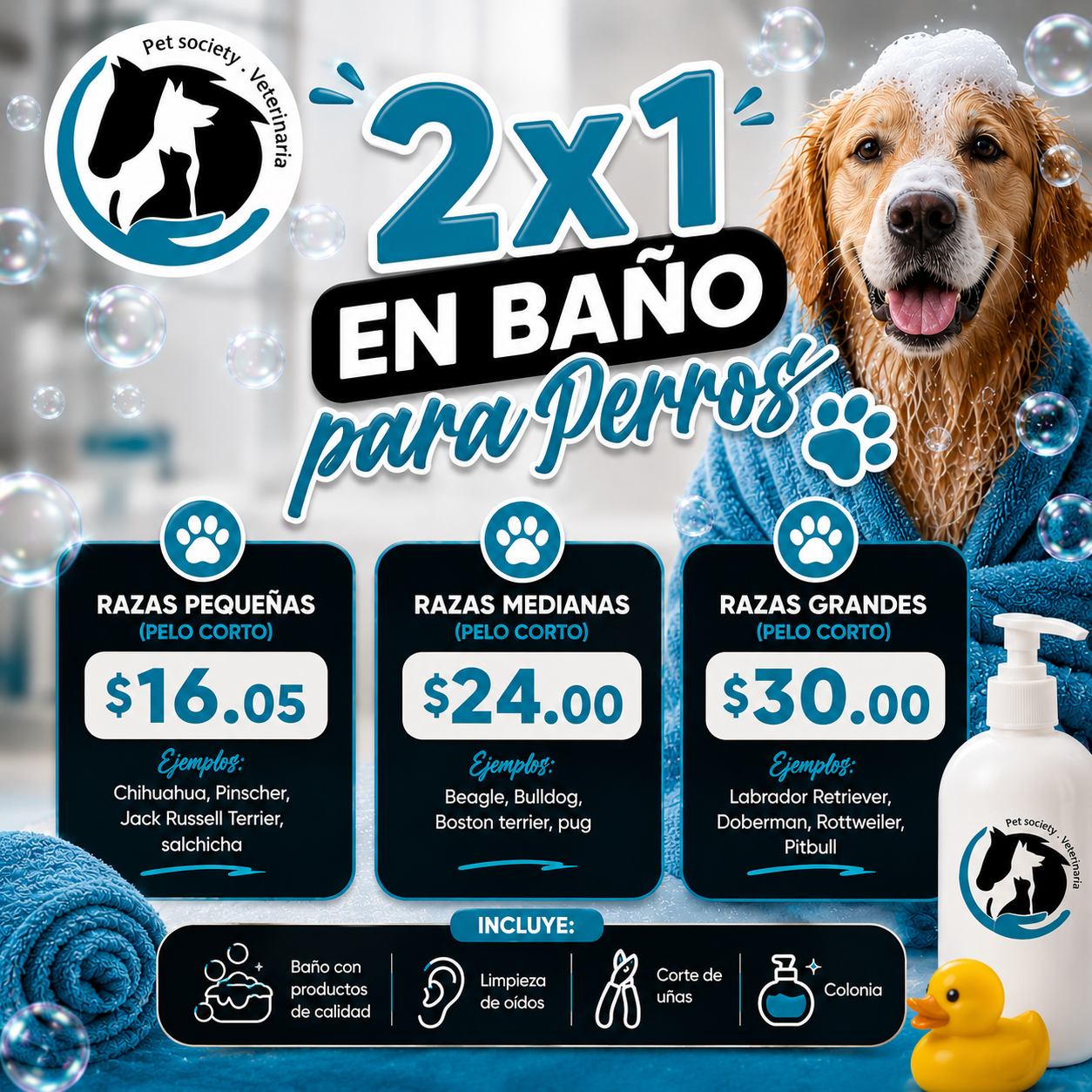 2x1 en Baño para Perros desde $16.50 en Pet Society