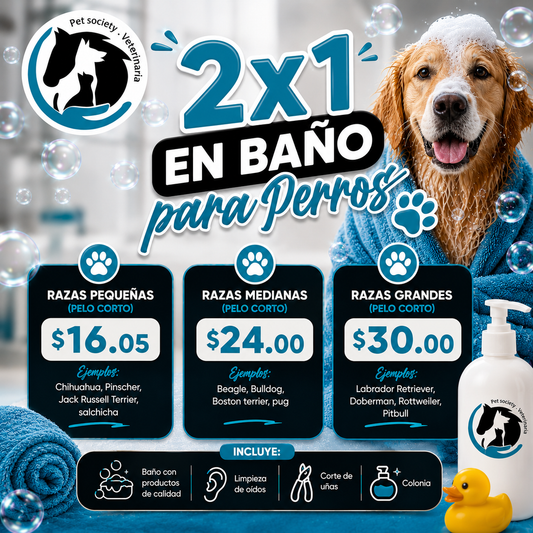 2x1 en Baño para Perros desde $16.50 en Pet Society