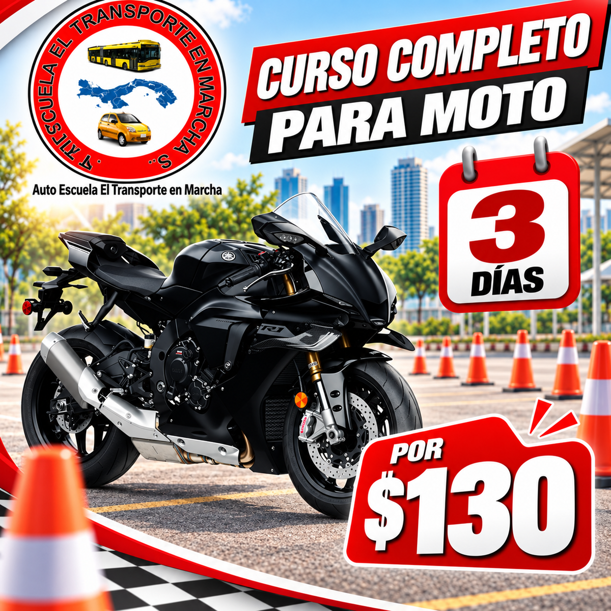 Curso Completo para Moto de 3 Días por $130 en Auto Escuela El Transporte en Marcha