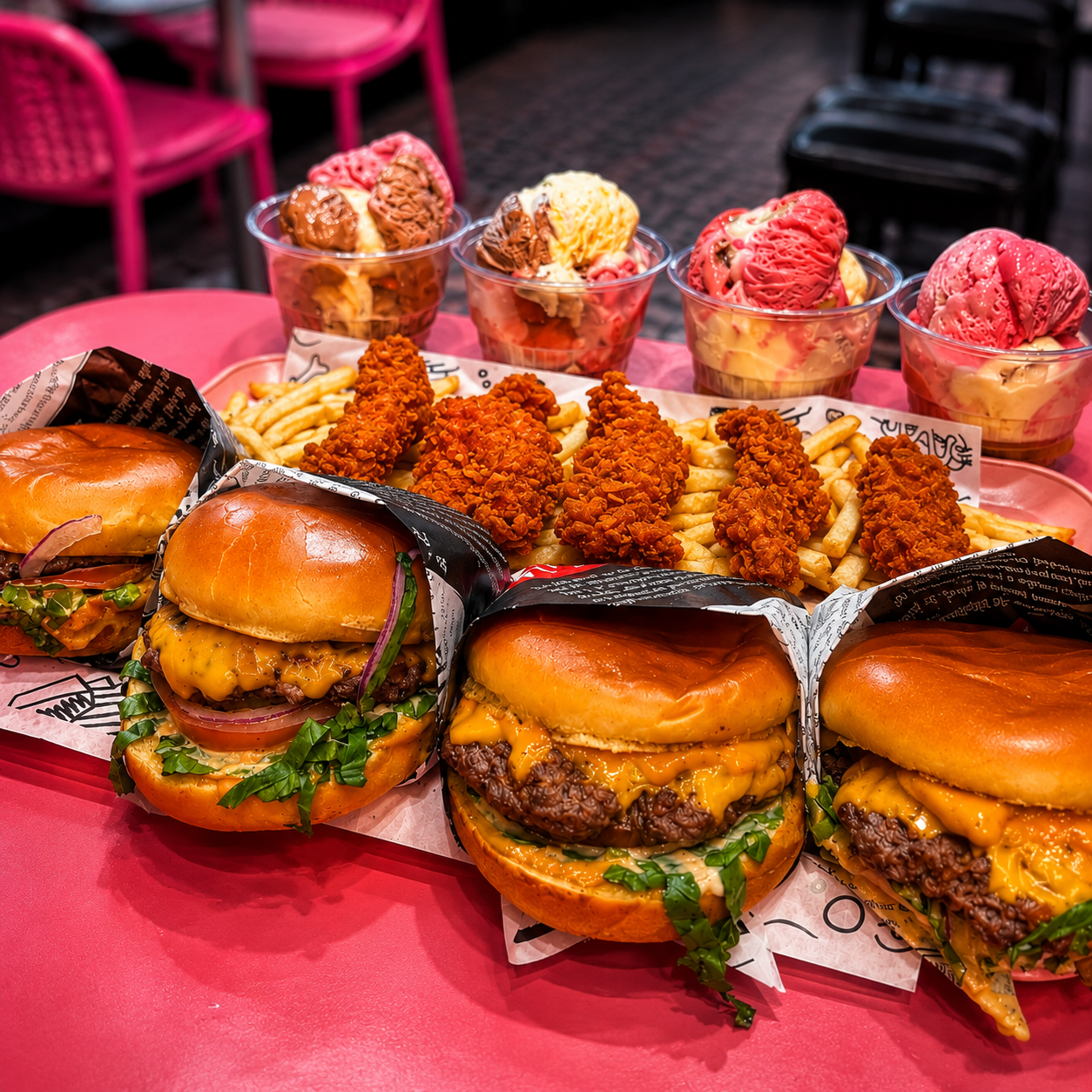 Family Pack: 4 Burgers Clásicas + 5 Chicken Tenders + Papas Grandes + 4 Helados por $29.99 en Beauty and the Butcher