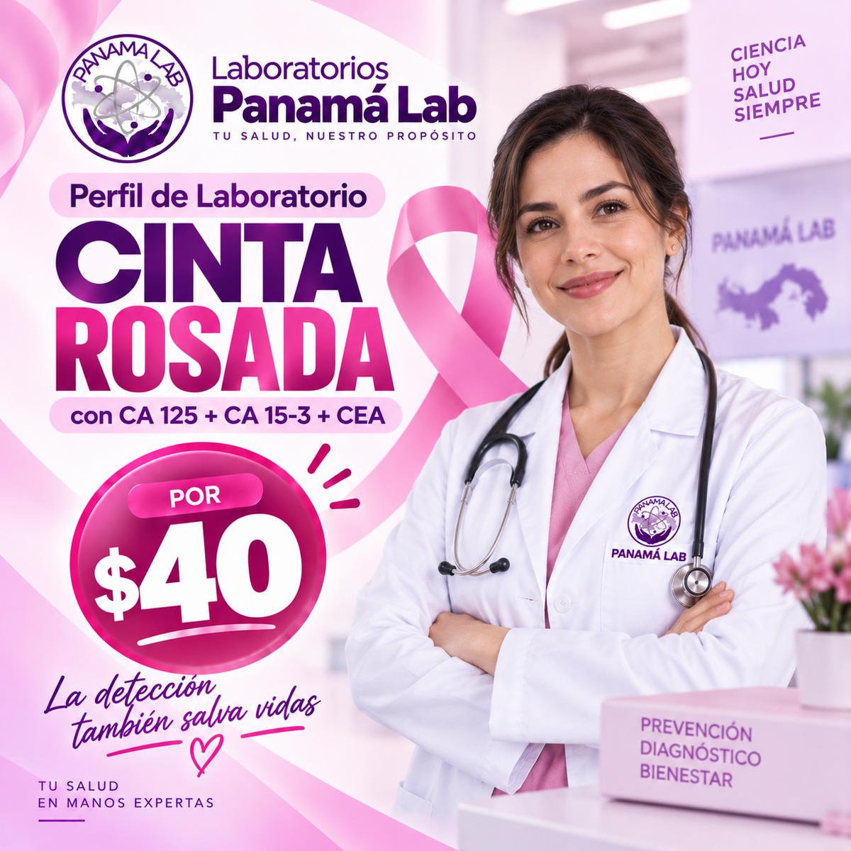 Perfil de Laboratorio Cinta Rosada con CA 125 + CA 15-3 + CEA por $40 en Panamá Lab