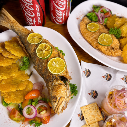 1 Filete de Pescado + 1 Pescado Entero + 2 Ceviches + 2 Bebidas por $15 en Prende el Fogón