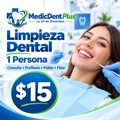 Limpieza Dental con Consulta + Profilaxis + Pulido y Flúor por $15 en MedicDent Plus – La 24 de Diciembre