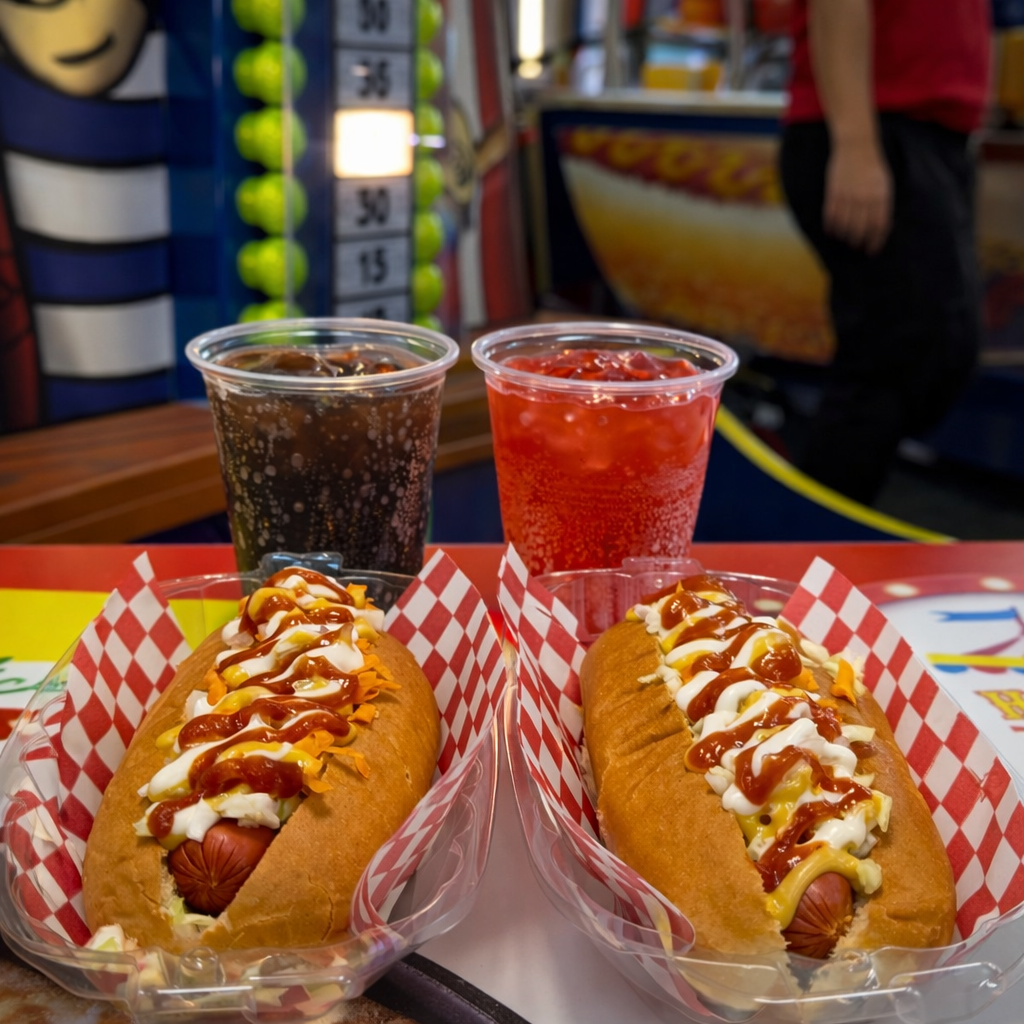 1 Hora de Diversión para 2 + Hot Dogs y Bebidas por solo $15 en Happy Time