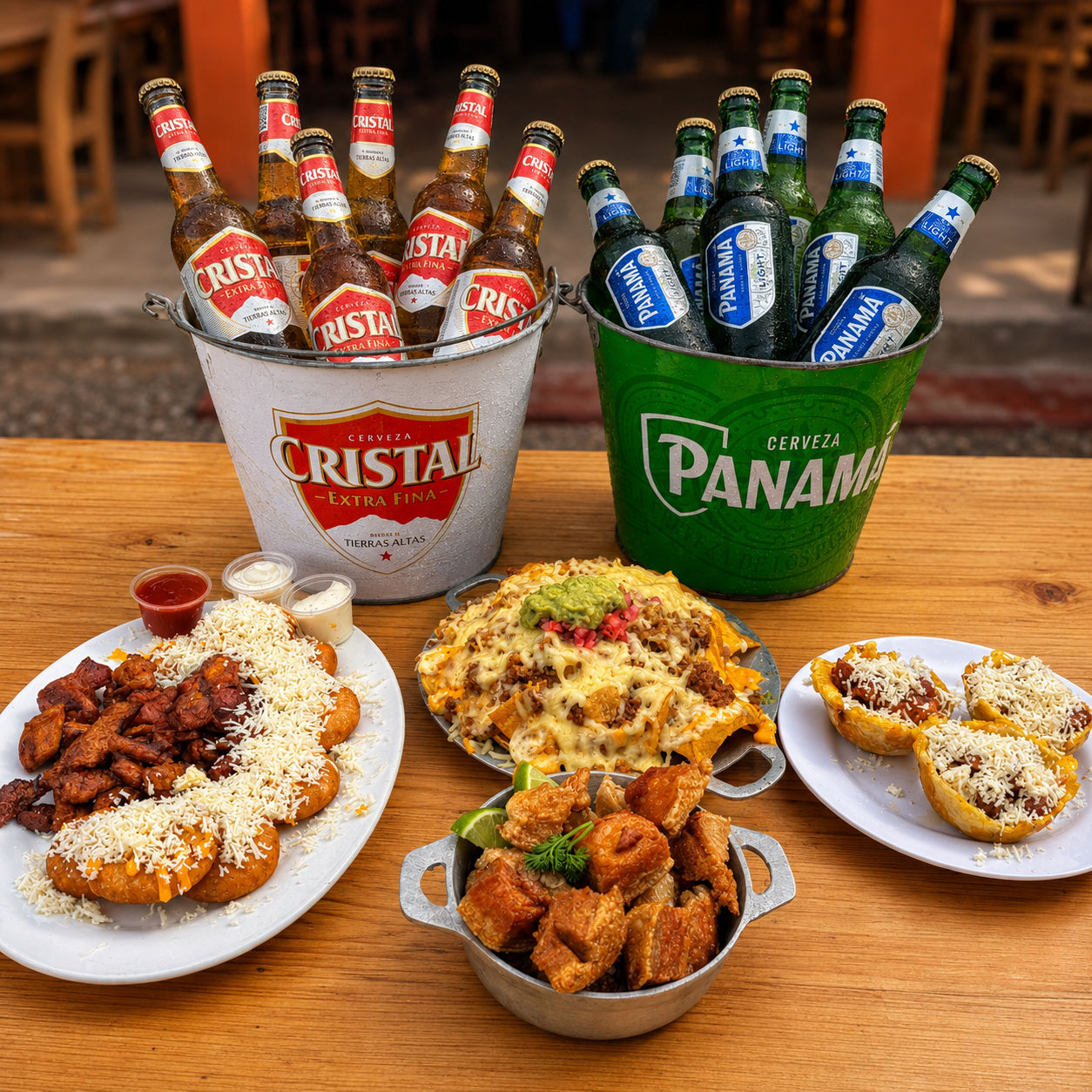 Chicharrón Mixto + Nachos Chicharroneros + 3 Canastas de Patacón + 2 Cubetazos por $20 en Chicharrones Panamá