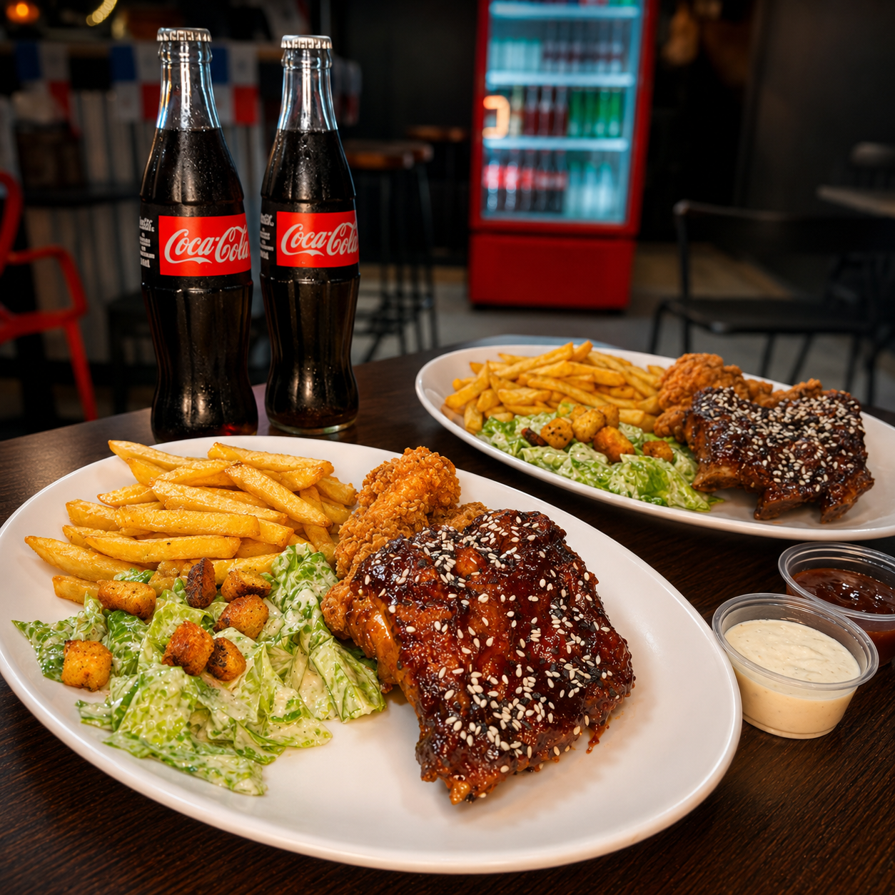 2 Platos con Costillas BBQ, Alitas, Papas Fritas y 2 Bebidas por $15 en Alitas Salvajes Pub