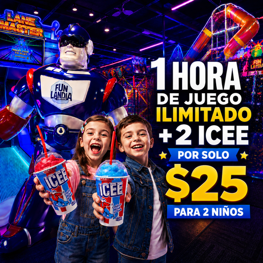1 Hora de Juego Ilimitado + 2 ICEE para 2 niños por solo $25 en Funlandia TownCenter