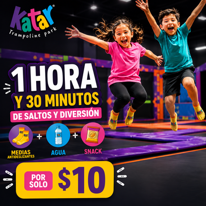 1 Hora y 30 Minutos de Saltos + Medias + Agua + Snack por $10 en Katar Trampoline Park - Chiriquí