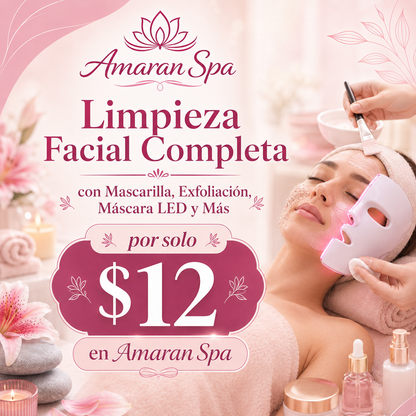 Limpieza Facial Completa con Mascarilla, Exfoliación, Máscara LED y Más por solo $12 en Amaran Spa