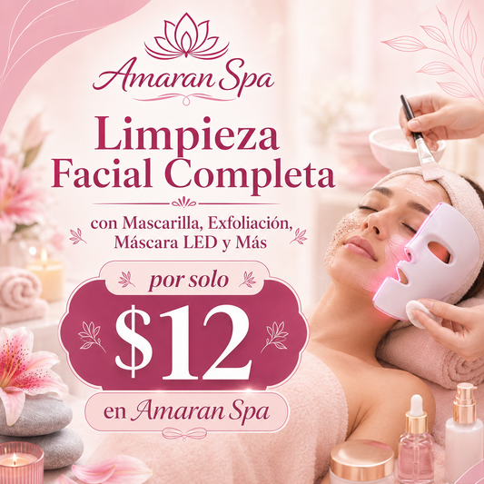 Limpieza Facial Completa con Mascarilla, Exfoliación, Máscara LED y Más por solo $12 en Amaran Spa