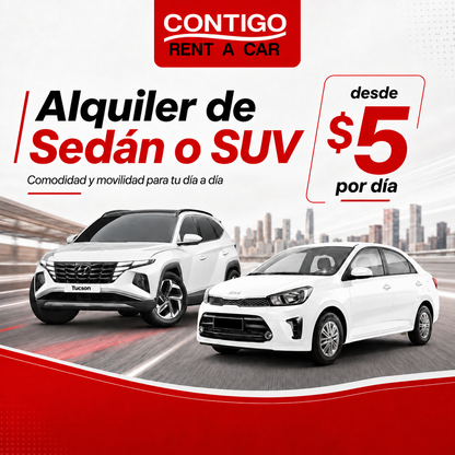 Alquiler de Sedán o SUV desde $5 por día en Contigo Rent a Car