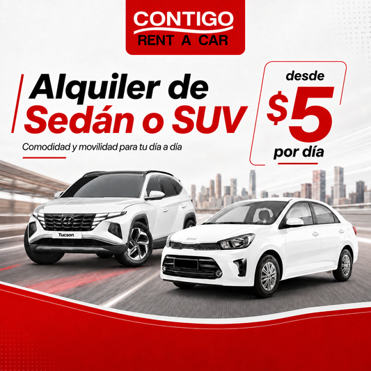 Alquiler de Sedán o SUV desde $5 por día en Contigo Rent a Car