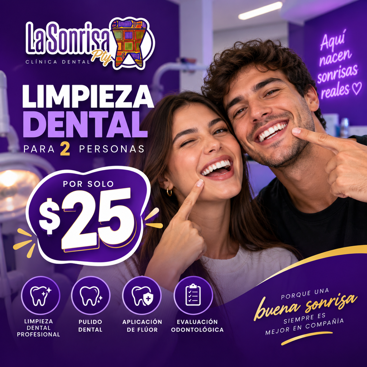 Limpieza Dental para 2 Personas con Evaluación, Pulido y Flúor por $25 en Clínica Dental La Sonrisa PTY