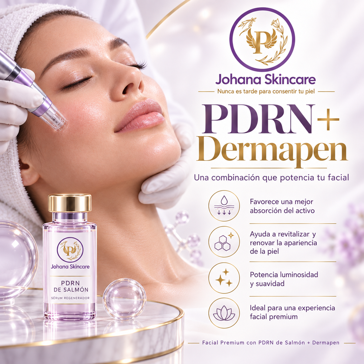 Facial Premium con PDRN de Salmón + Dermapen por $49 en Johana Skincare