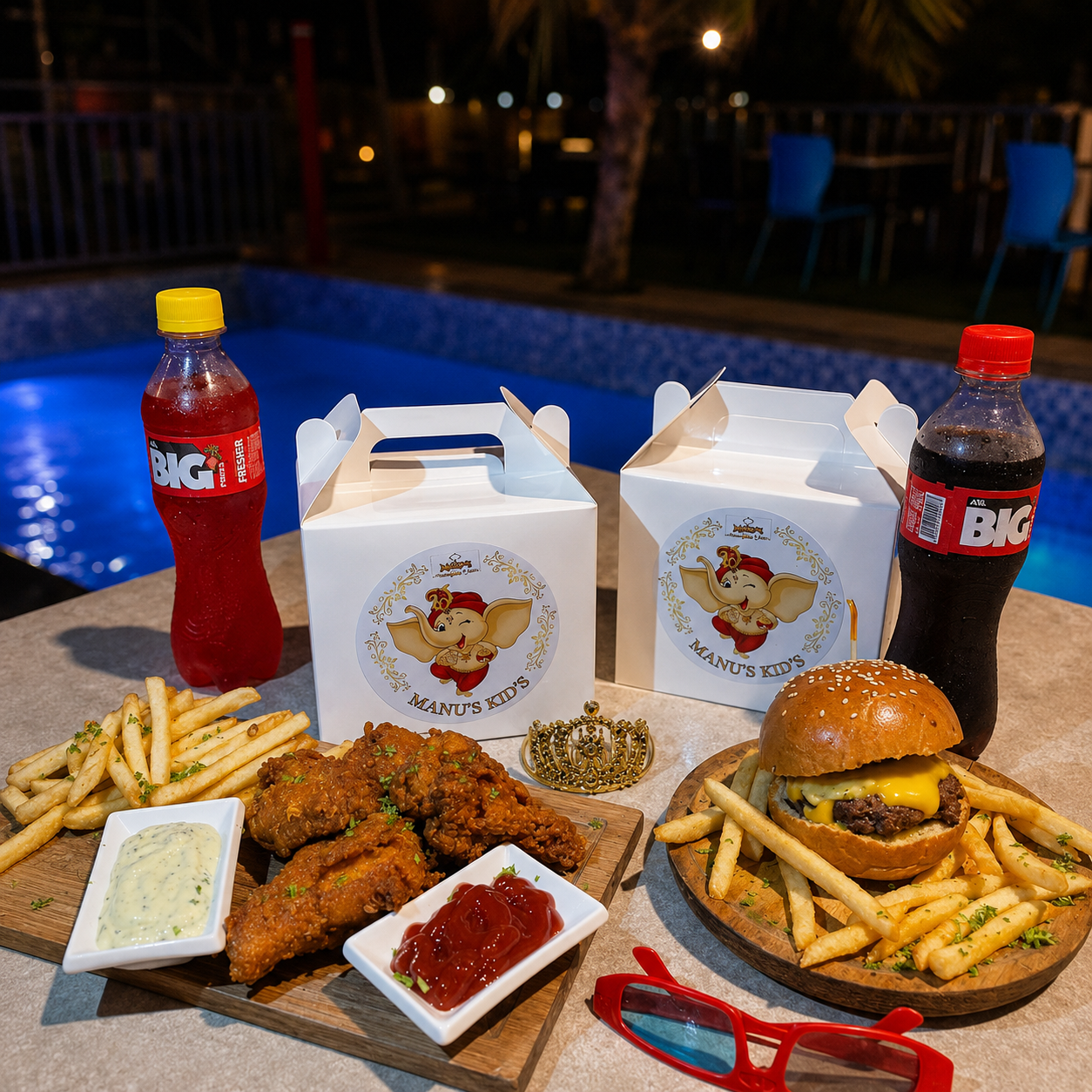 4 Menús Manus Kid + 2 Tickets de Piscina por solo $15 en Manu's Grill