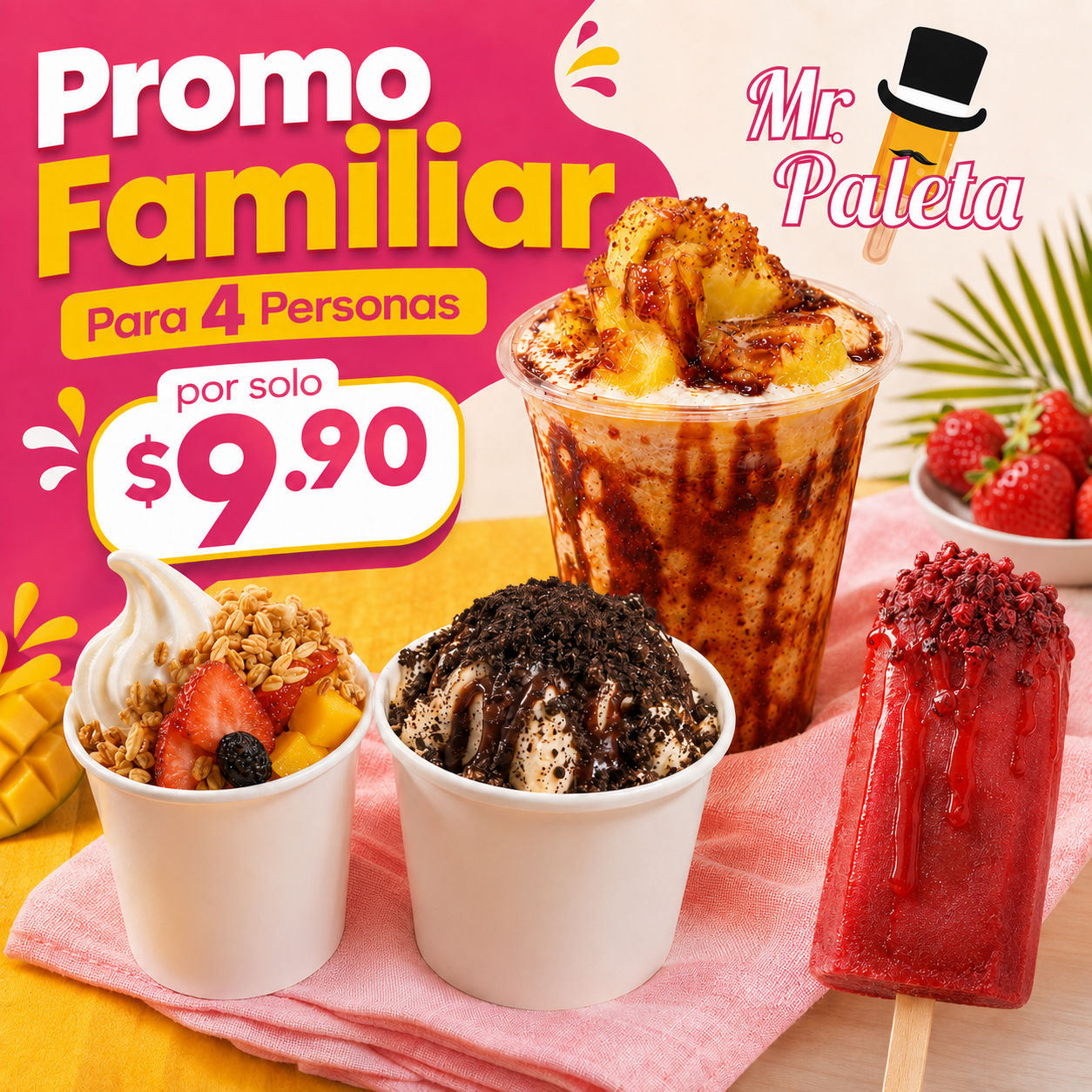 Promo Familiar para 4 Personas con Chamoyada, Helados y Paleta Especial por $9.90 en Mr. Paleta
