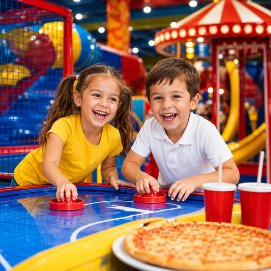 1 Hora y 30 Minutos de Juegos para 2 Niños + Pizza y 2 Vasos de Soda por solo $18 en Happy Time