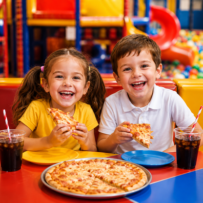 1 Hora y 30 Minutos de Juegos para 2 Niños + Pizza y 2 Vasos de Soda por solo $18 en Happy Time