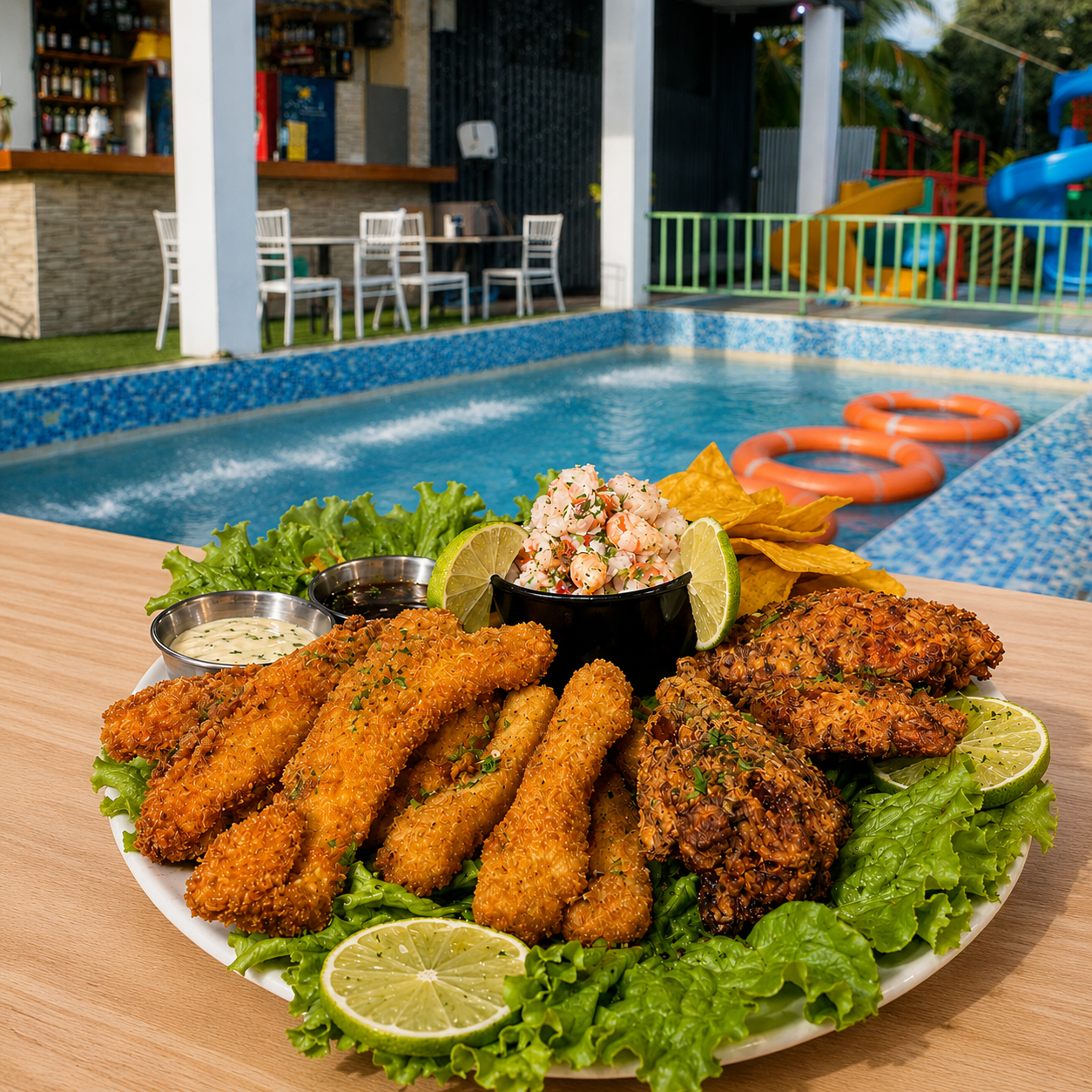 Picada Mundialista + Cubetazo de Cerveza Nacional + Pasadía con Piscina por solo $15 en Manu's Grill