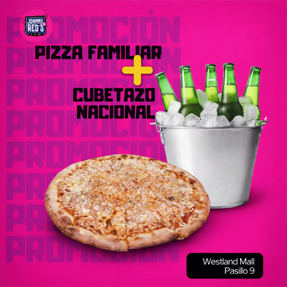1 Pizza Familiar + 1 Cubetazo de Cerveza por $12 en Johnny and Red’s