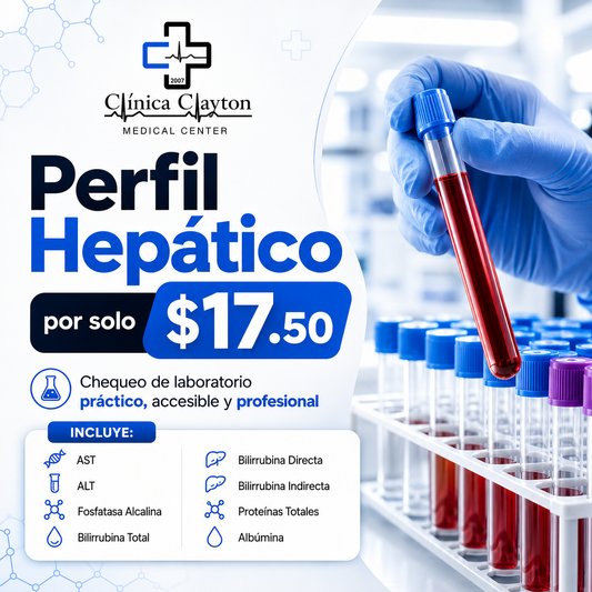 Chequeo Hepático con 8 Pruebas de Laboratorio por solo $17.50 en Clínica Clayton