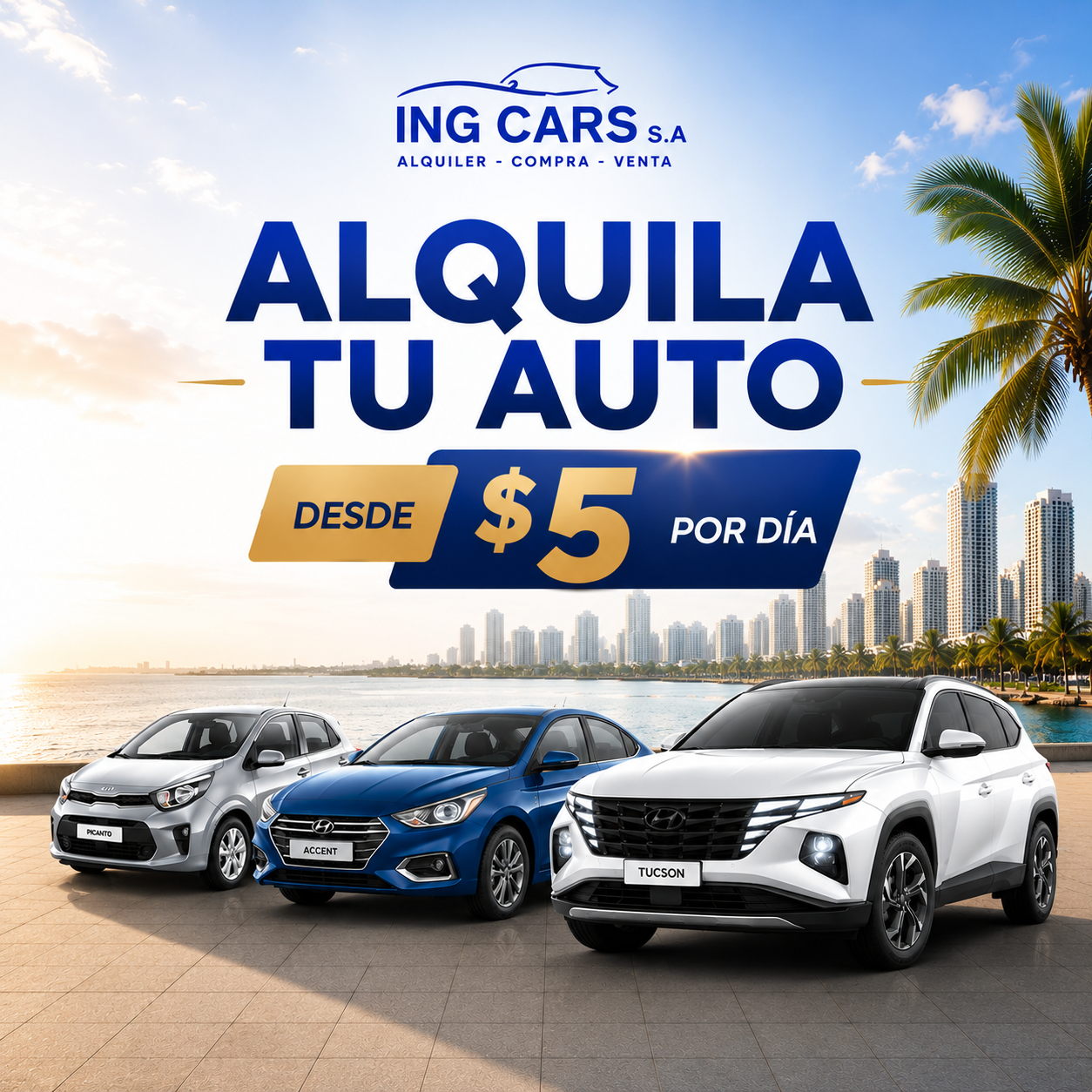 Alquiler de Autos Compactos, Sedán y SUV desde solo $5 por Día en Ing Cars
