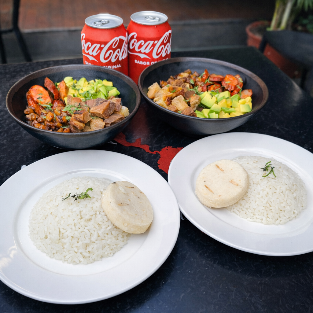 2 Cazuelas de Chicharrón, Chorizo y Frijoles + Arroz + Arepa + 2 Bebidas por solo $20 en Carpe Diem Terrace