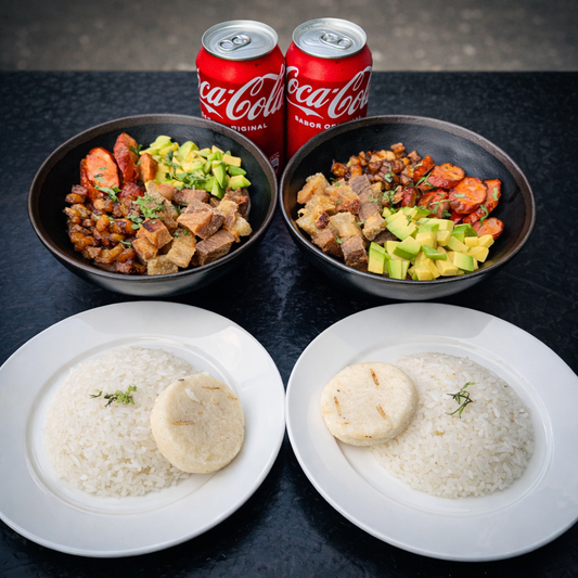 2 Cazuelas de Chicharrón, Chorizo y Frijoles + Arroz + Arepa + 2 Bebidas por solo $20 en Carpe Diem Terrace