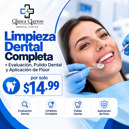Limpieza Dental Completa + Evaluación, Pulido Dental y Aplicación de Flúor por $14.99 en Clínica Clayton