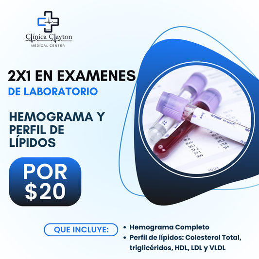 2x1 en Exámenes Médicos: Hemograma + Perfil de Lípidos por $20 en Clínica Clayton