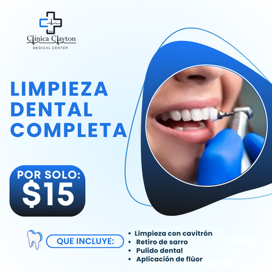 Limpieza Dental Completa + Pulido Dental + Aplicación de Flúor por $15 en Clínica Clayton