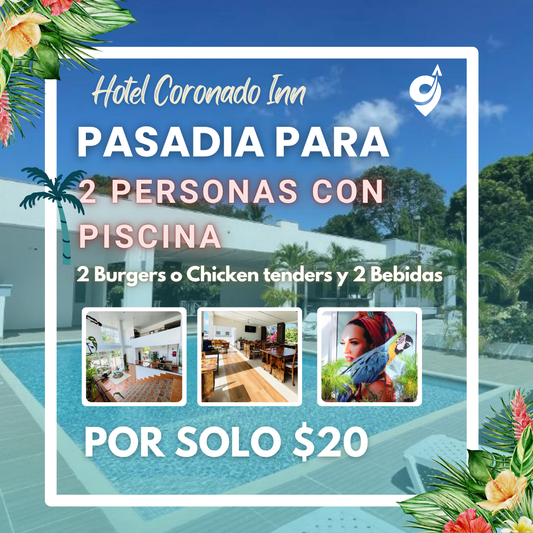 Pasadía con Piscina  para 2 personas + 2 Burgers o Chicken Tenders + 2 sodas por $20 en Hotel Coronado Inn
