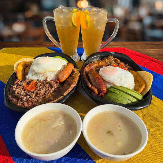 2 Bandejas Paisa + 2 Consomé de Pollo + 2 Bebidas de la Casa por solo $16 en Donde La Paisita