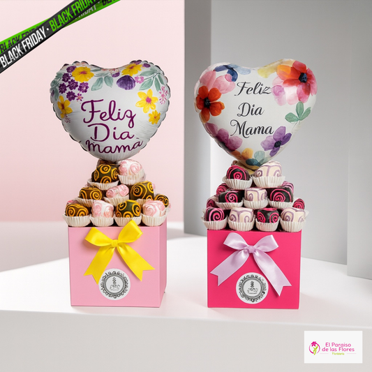 Box de 20 Malvas con Chocolate + Globo de 9" para Mamá por solo $18 en El Paraíso de las Flores