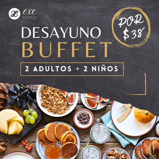 Desayuno Buffet para 2 Adultos + 2 Niños durante todos los días por $38 en Hotel Exe Oriental