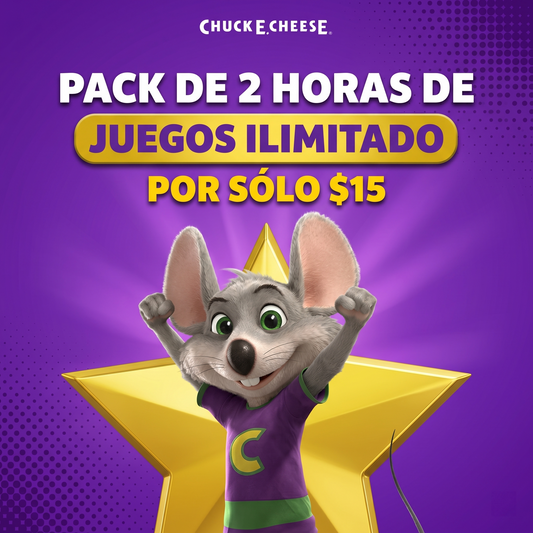 2 Horas de Juegos Ilimitado para 2 Personas + 1 Pizza Regular + 40% Off en HBD desde $15 en Chuck E. Cheese's de Multiplaza