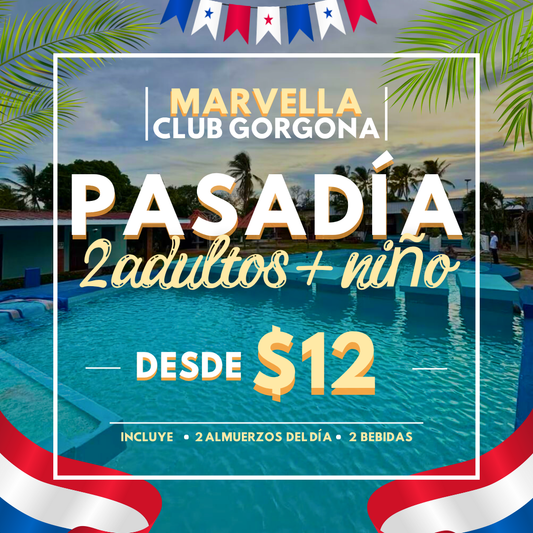 Fiestas Patrias 🇵🇦: Pasadía con Piscina para 2 Adultos y 1 niño + 2 Almuerzos del día + 2 Bebidas desde $12 en Marvella Club Gorgona