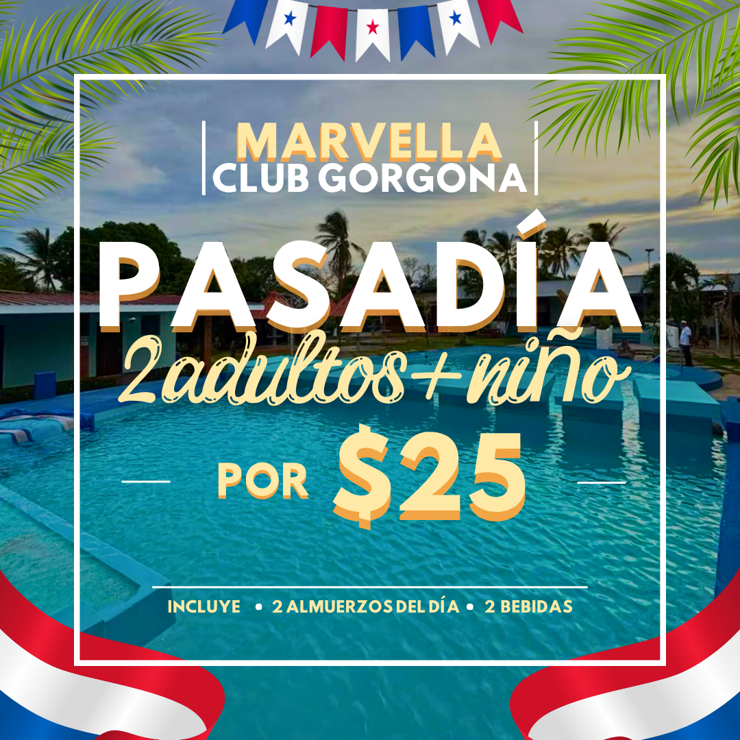 Fiestas Patrias 🇵🇦: Pasadía con Piscina para 2 Adultos y 1 niño + 2 Almuerzos del día + 2 Bebidas desde $12 en Marvella Club Gorgona