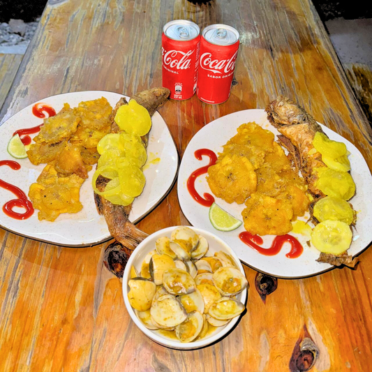 2 Platos Fuertes de Pescado + Entrada de Almejas + 2 Bebidas $10 en Mar y Fuego