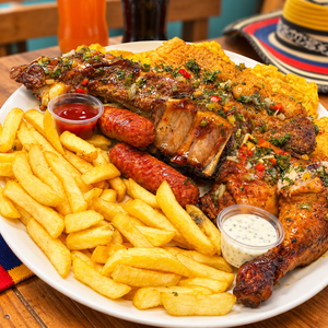 Parrillada Colombiana para 2 con Pollo, Carne Asada, Costilla y Chorizos