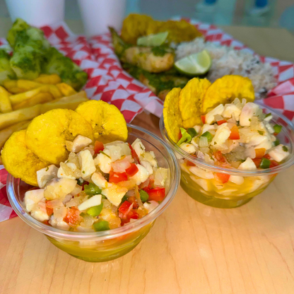 2 Platos Fuertes (Salmón y Filete) + 2 Entradas de Ceviche + 2 Bebidas por $15 en Pescao y Limón.