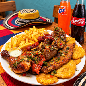 Parrillada Colombiana para 2 con Pollo, Carne Asada, Costilla y Chorizos