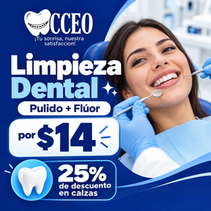 Limpieza Dental + Pulido + Flúor + 25% de Descuento en Calzas por $14