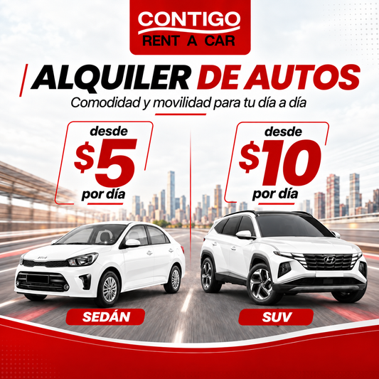 Alquiler de Sedán o SUV desde $5 por día en Contigo Rent a Car