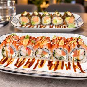 2 Sushis a la Carta + Entrada de Tiradito o Brochetas de Pollo + Postre