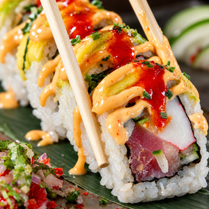 2 Sushis a la Carta + Entrada de Tiradito o Brochetas de Pollo + Postre