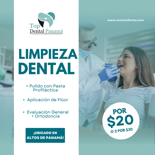 Limpieza Dental + Pulido Dental + Aplicación de Fluor + Evaluación General y de Ortodoncia por $20 y 2 por $30 en Top Dental
